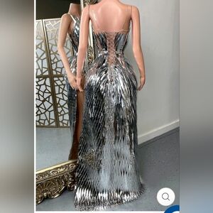 Silver Evening Gown, Prom Dress Birtfhday Dress